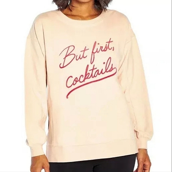 Wildfox But First Cocktails Crewneck Sweatshirt in Rose and Pink Size Small - Picture 1 of 10